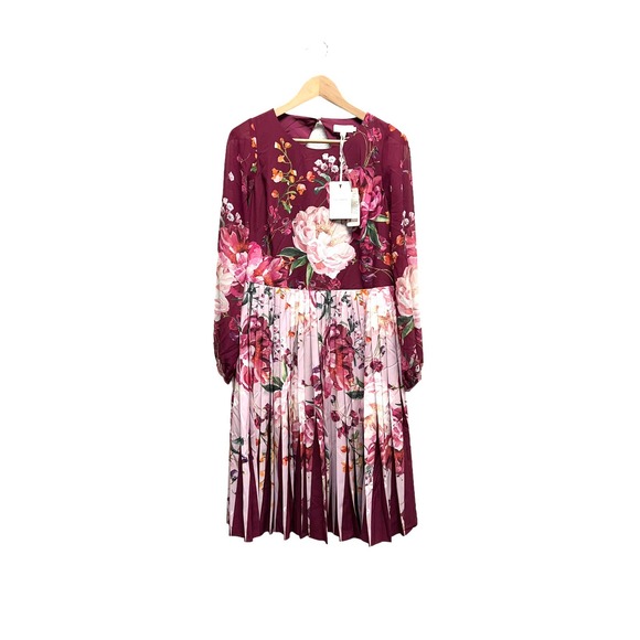 Ted Baker Serenity Contrast Pleated Floral Print Dress - Picture 3 of 10